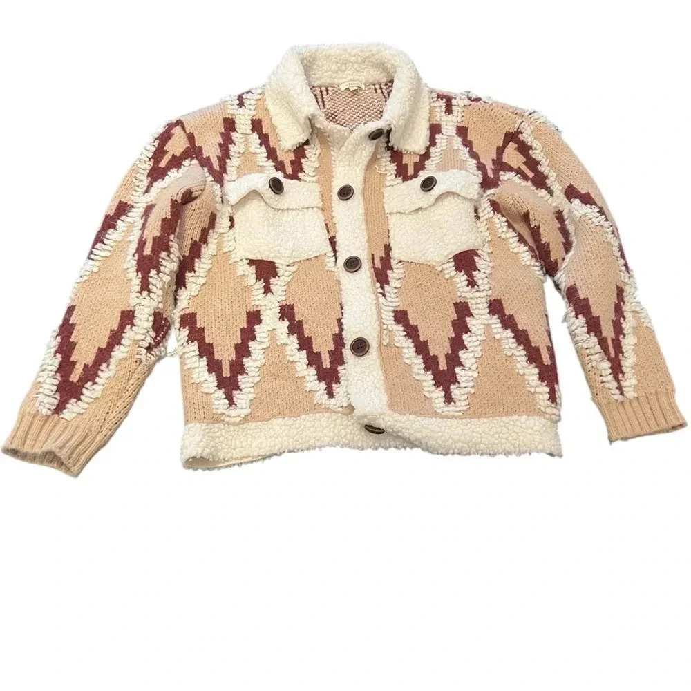 Sweeney Sherpa TrimVici Collection Jacket Sweater with Buttons women size small - Picture 3 of 11